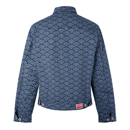 Seigaiha Wave Pattern Structured Denim Jacket
