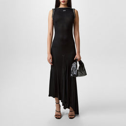 Ribbed Semi-Sheer Backless Viscose Maxi Dress
