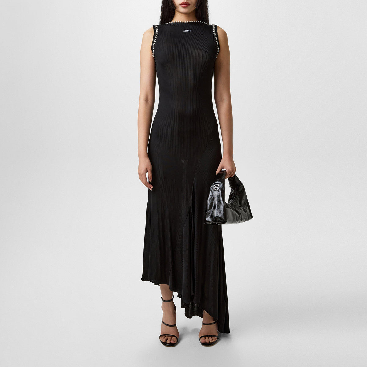 Women's  Ribbed Long Dress with Embroidered Logo & Embellishments