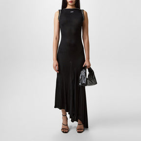 Women's  Ribbed Long Dress with Embroidered Logo & Embellishments