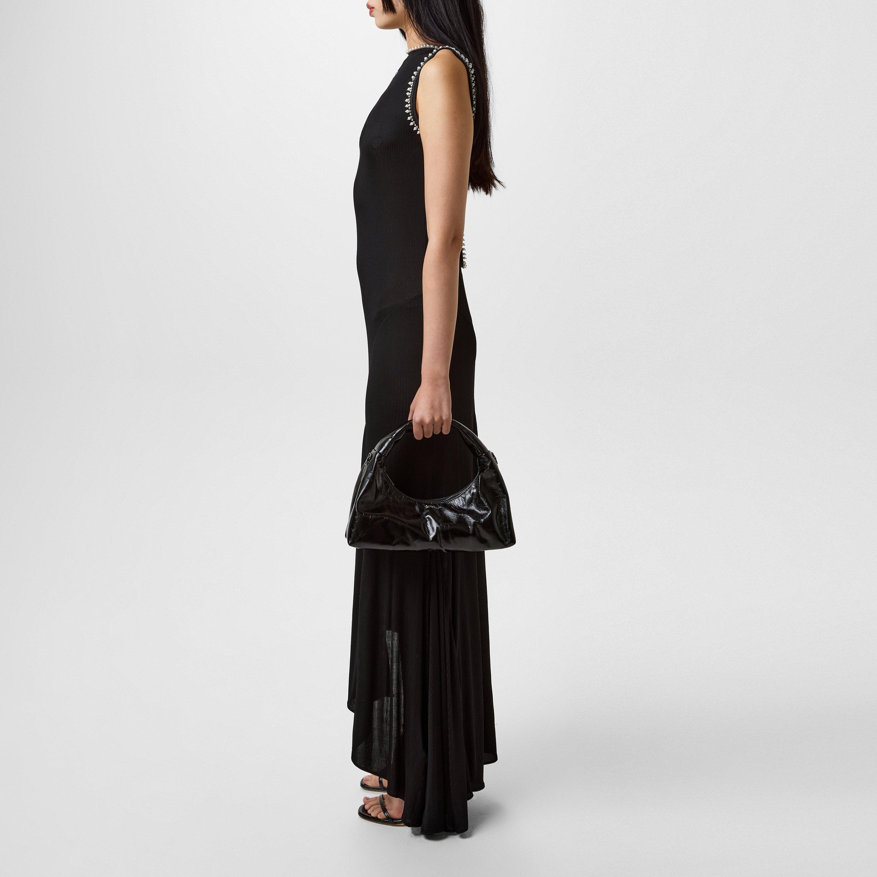 Ribbed Semi-Sheer Backless Viscose Maxi Dress
