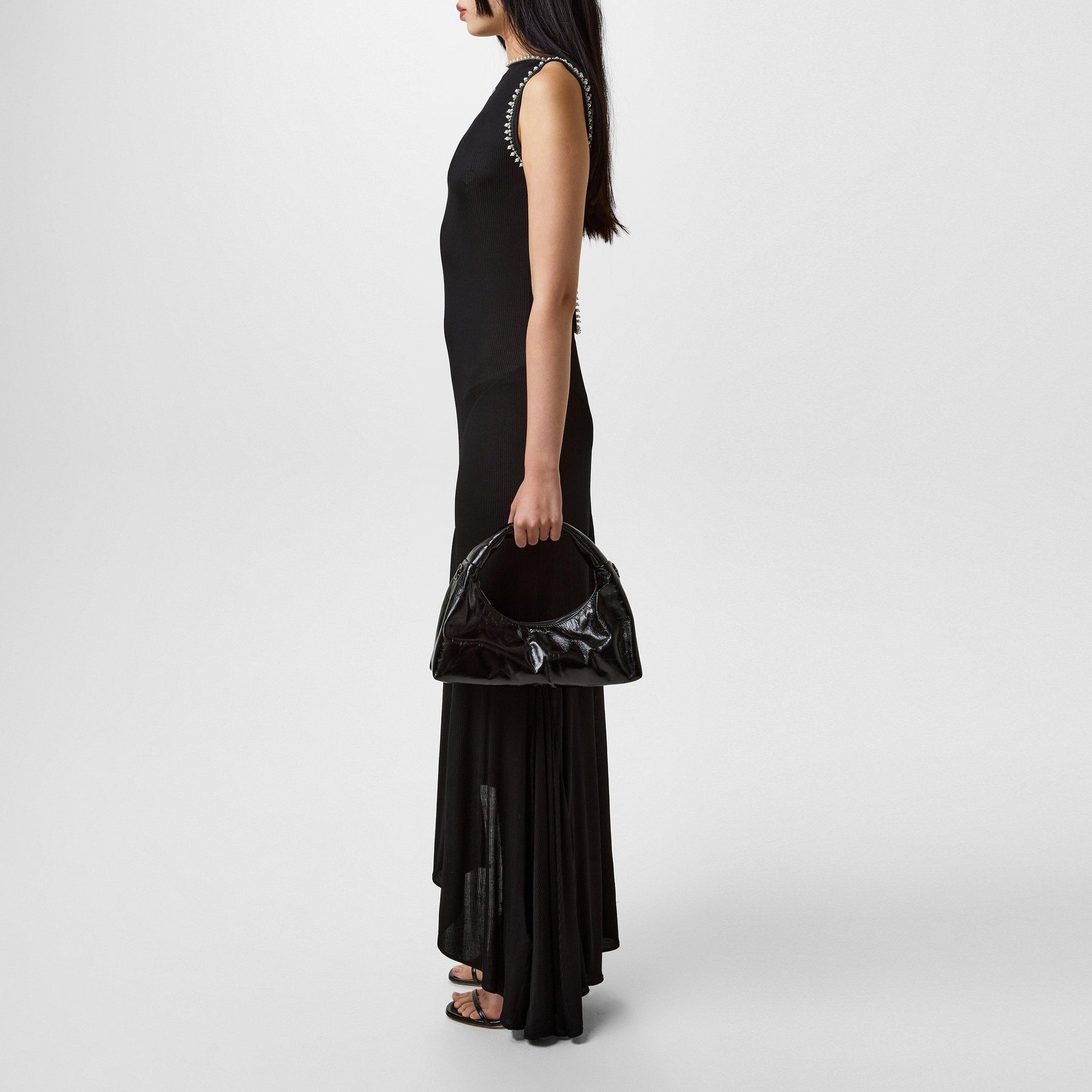 Women's  Ribbed Long Dress with Embroidered Logo & Embellishments