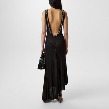 Ribbed Semi-Sheer Backless Viscose Maxi Dress