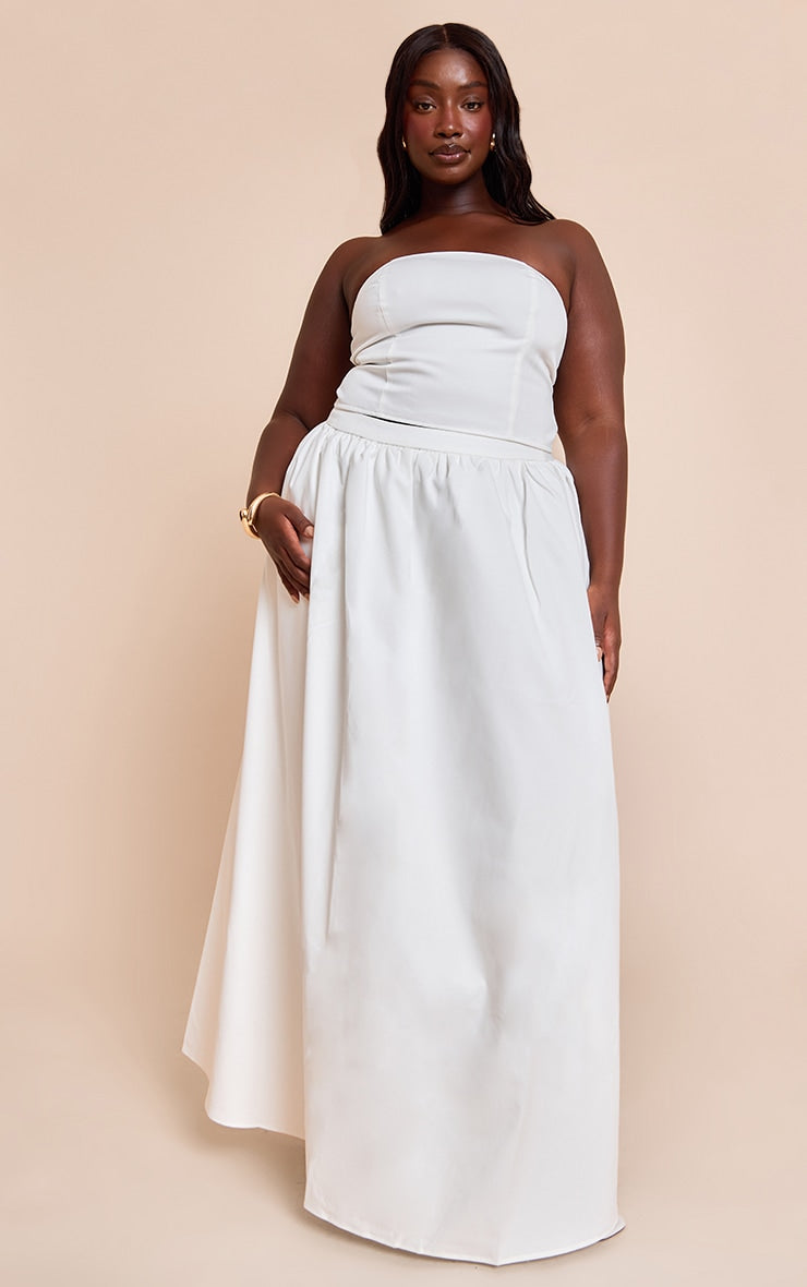 Plus White Woven Band Detail Pleated Maxi Skirt