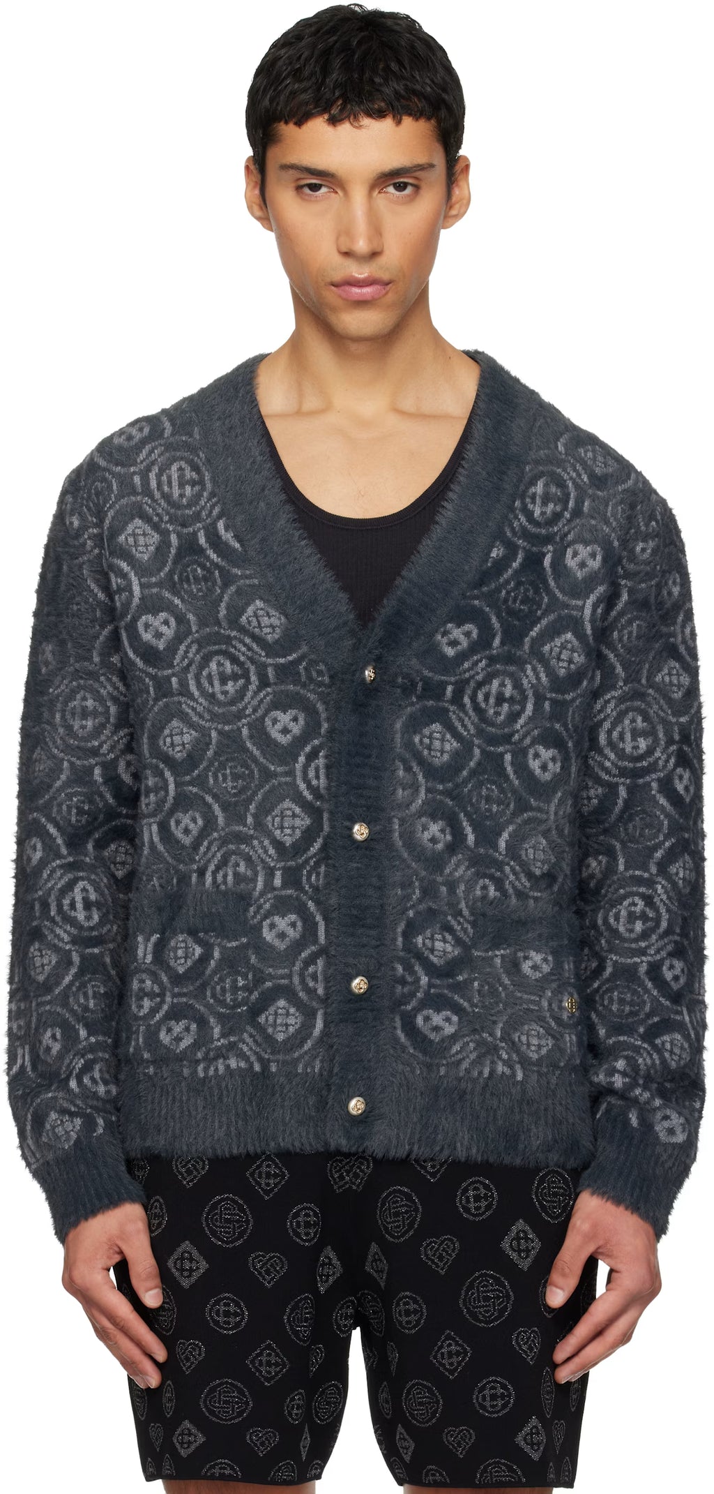 Gray Fluffy Monogram Cardigan