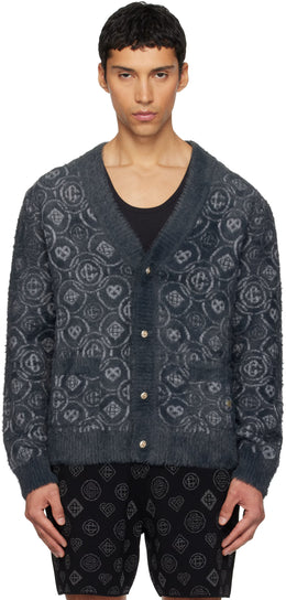 Gray Fluffy Monogram Cardigan