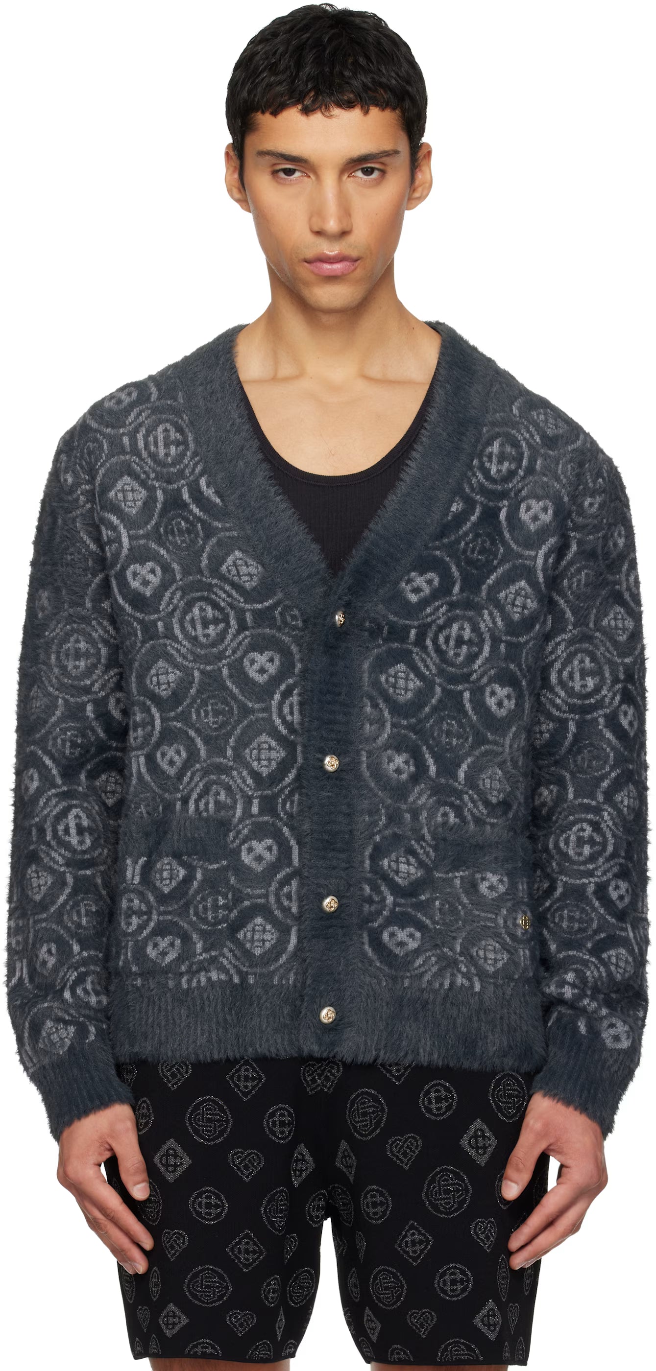 Gray Fluffy Monogram Cardigan