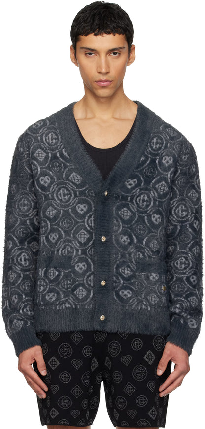 Gray Fluffy Monogram Cardigan
