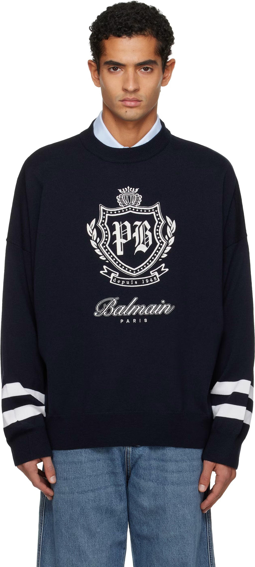 Navy College Emblem Knit Sweater