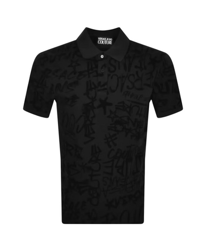 Versace Jeans Couture Graffiti Flock Polo Shirt Black