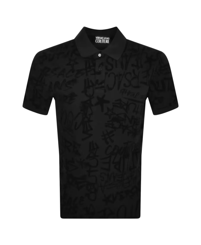 Versace Jeans Couture Graffiti Flock Polo Shirt Black