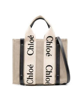 Linen/Leather Logo-Print Shoulder Bag