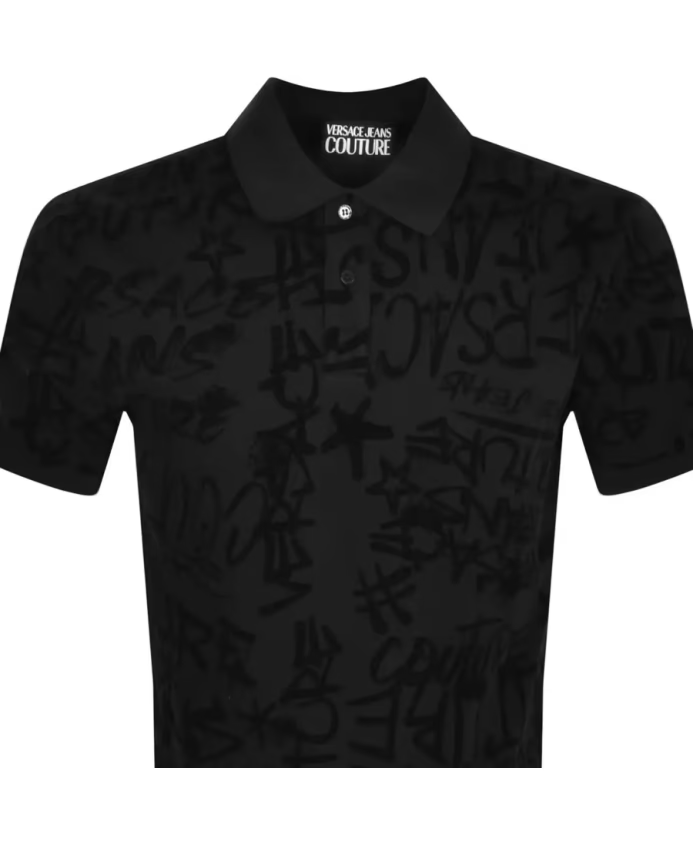Versace Jeans Couture Graffiti Flock Polo Shirt Black