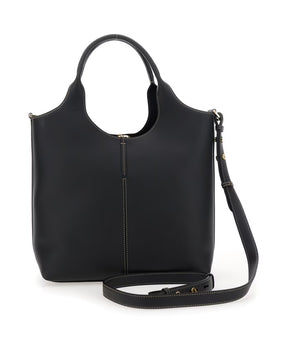 Black Leather Shoulder Bag with Logo