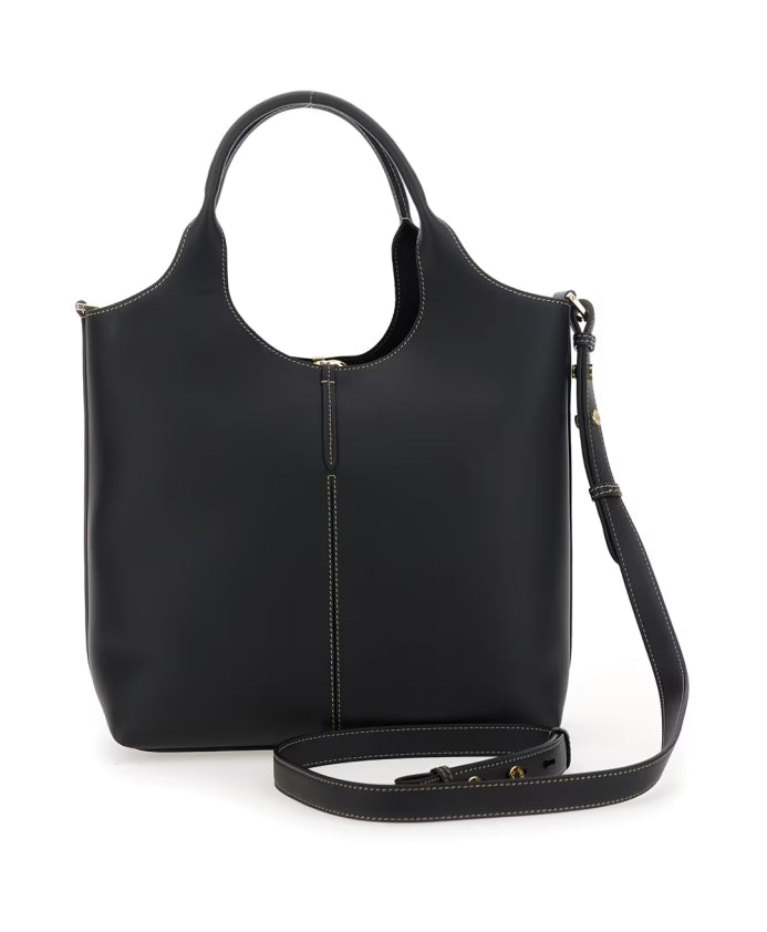 Black Leather Shoulder Bag with Logo