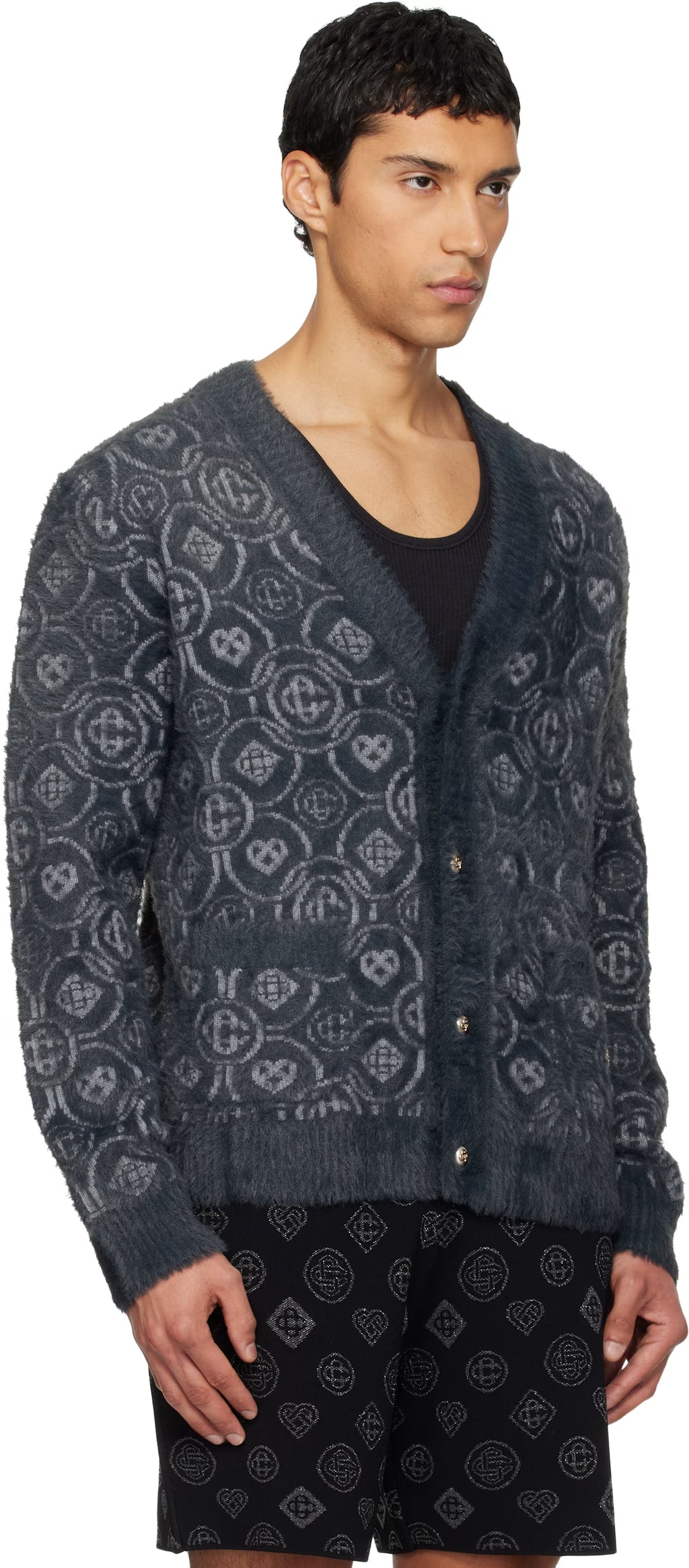 Gray Fluffy Monogram Cardigan