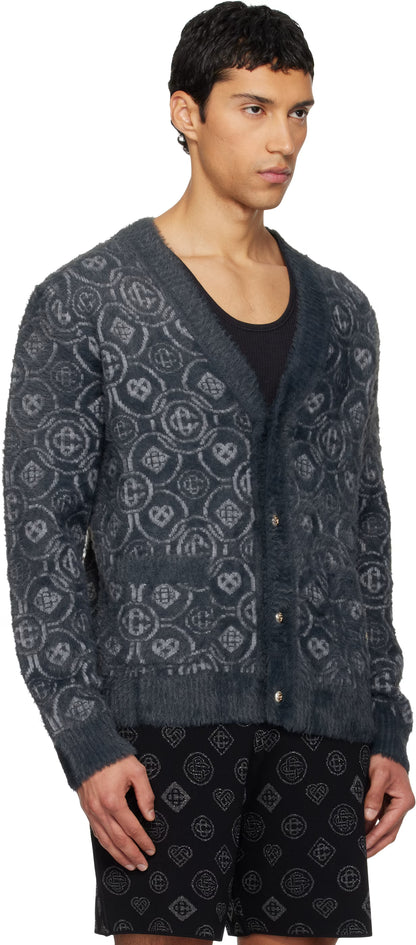 Gray Fluffy Monogram Cardigan