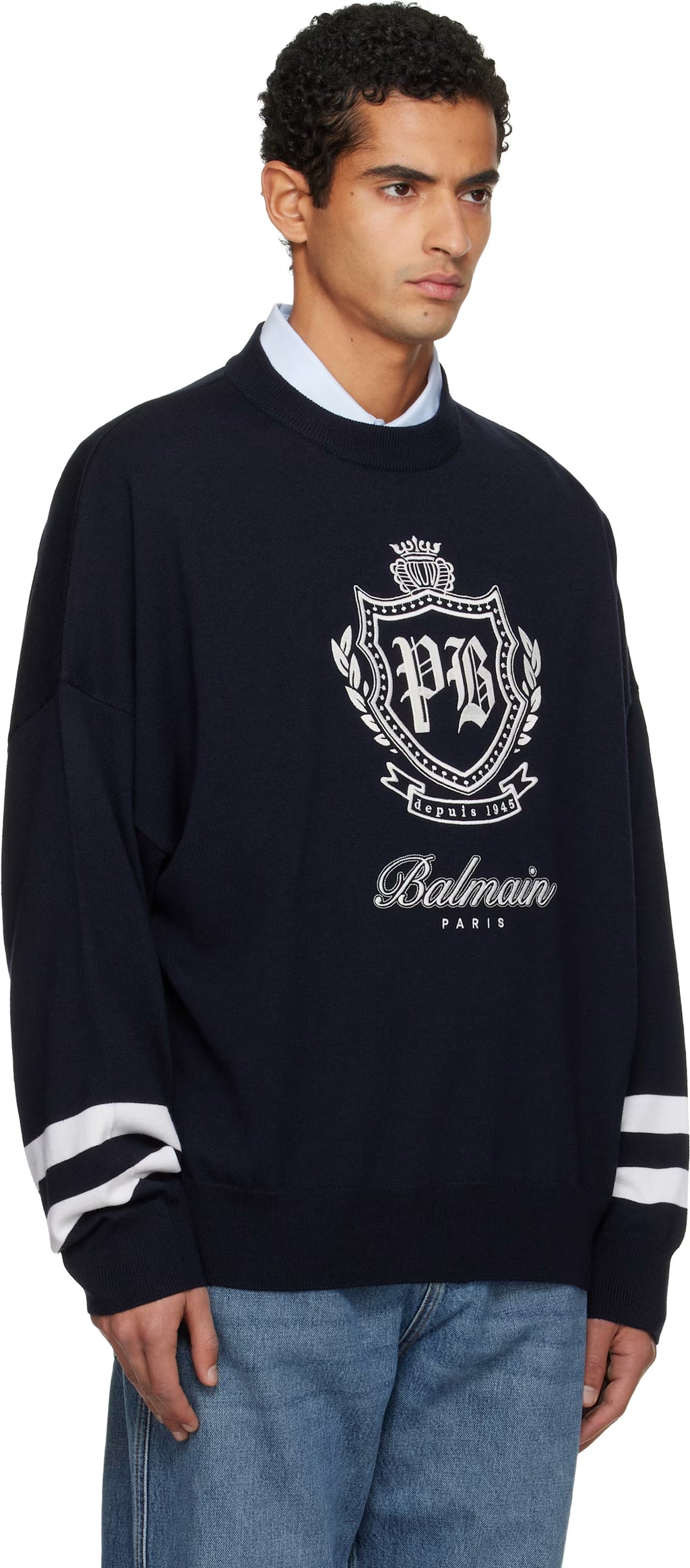 Navy College Emblem Knit Sweater
