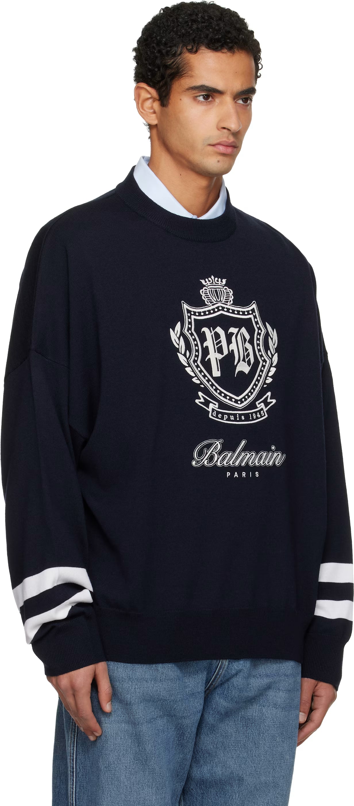 Navy College Emblem Knit Sweater