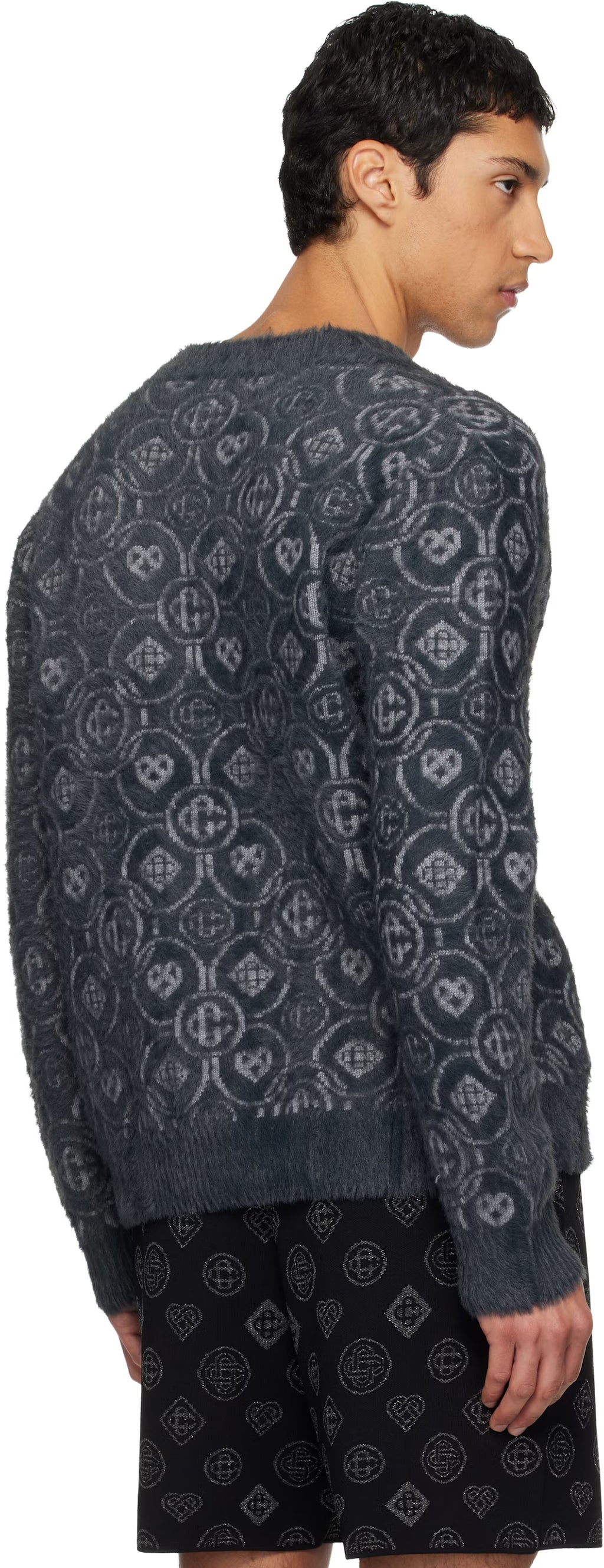 Gray Fluffy Monogram Cardigan