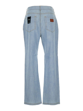 Fendi Blue Jeans with Belt Loops and Logo Patch on the Rear in Denim Man