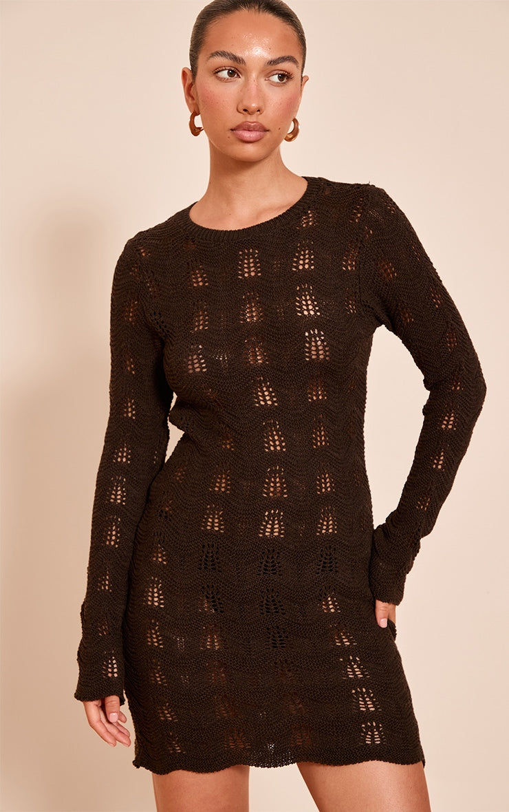 Chocolate Long Sleeve Backless Mini Dress