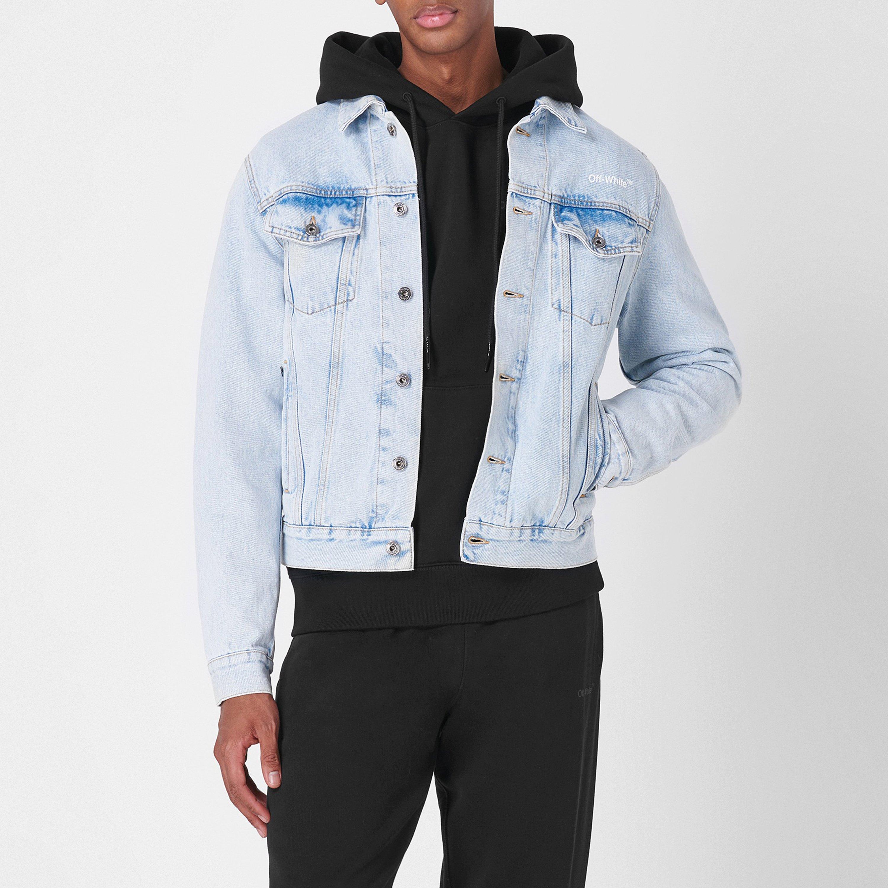 Tab Cotton Long Sleeve Diagonal Print Denim Jacket