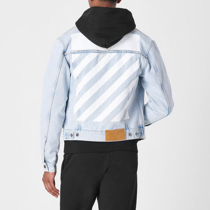 Tab Cotton Long Sleeve Diagonal Print Denim Jacket