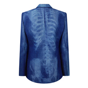 Men's Body Scan Relax Denim Jacket, All-Over Skeleton Graphic