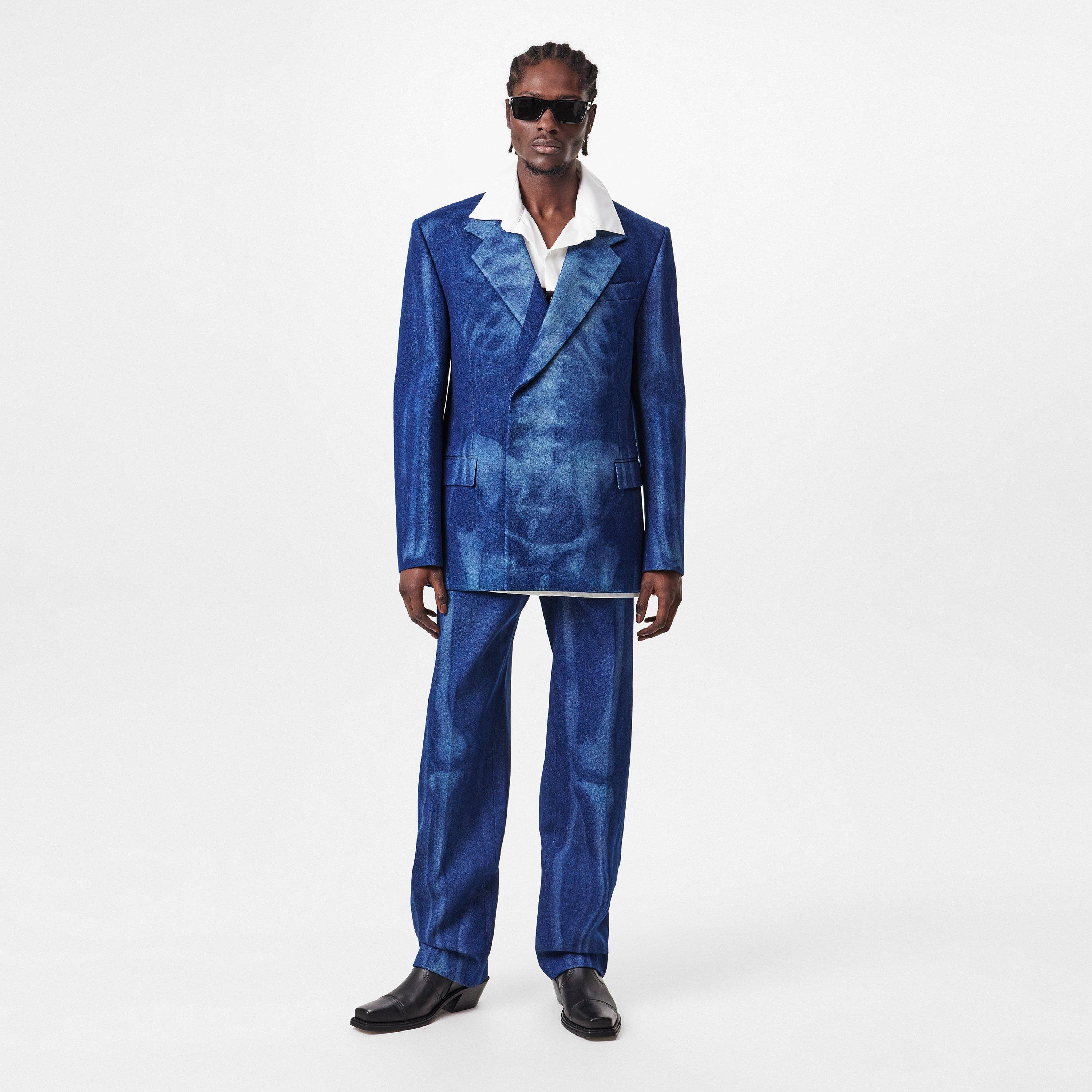Men's Body Scan Relax Denim Jacket, All-Over Skeleton Graphic