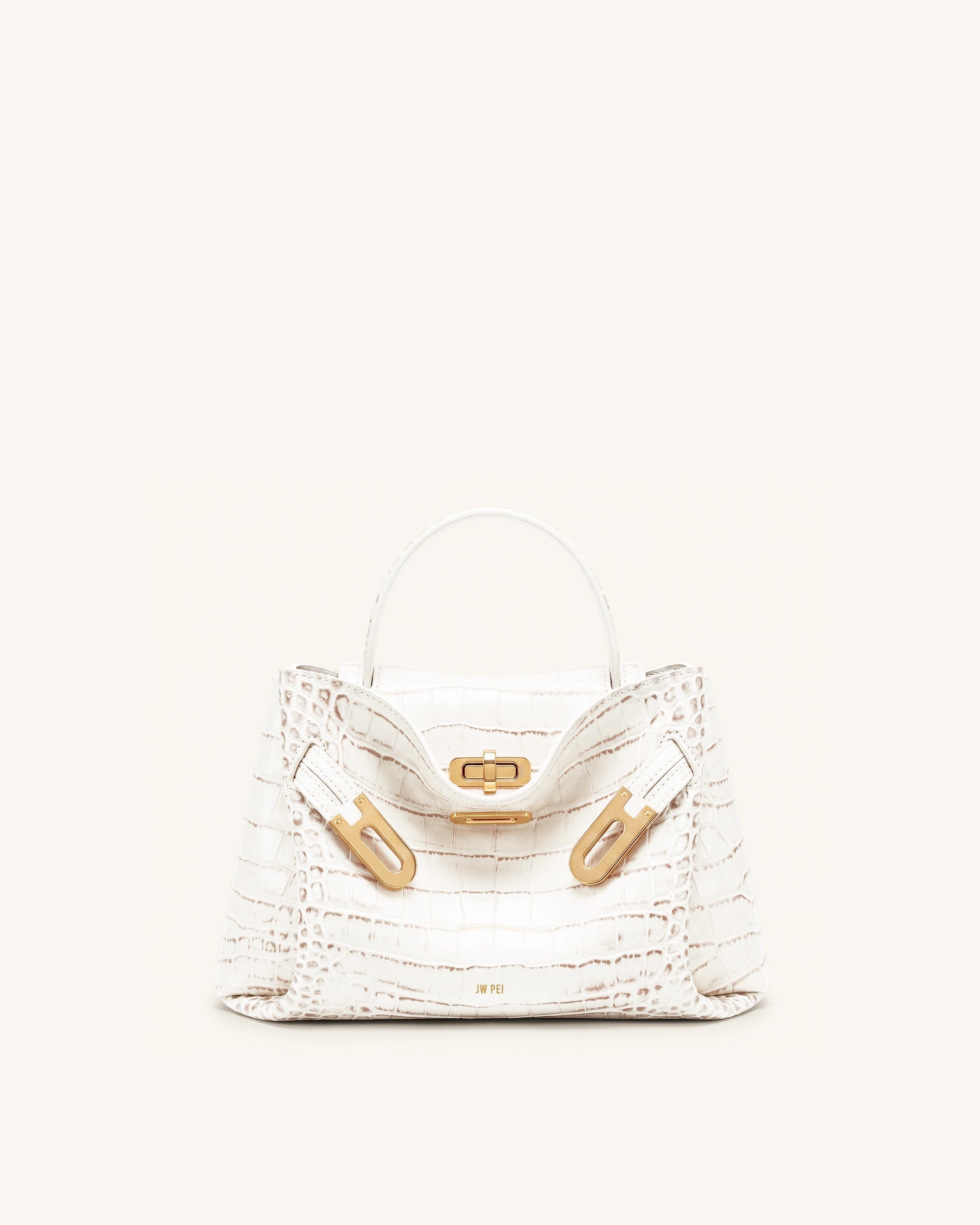 Rhea Small Double Buckle Shoulder Bag - Grey Croc