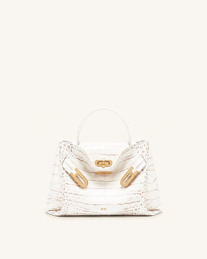 Rhea Small Double Buckle Shoulder Bag - Grey Croc