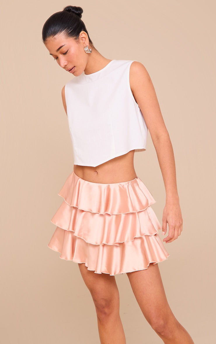 Almond Satin Tiered Flippy Mini Skirt