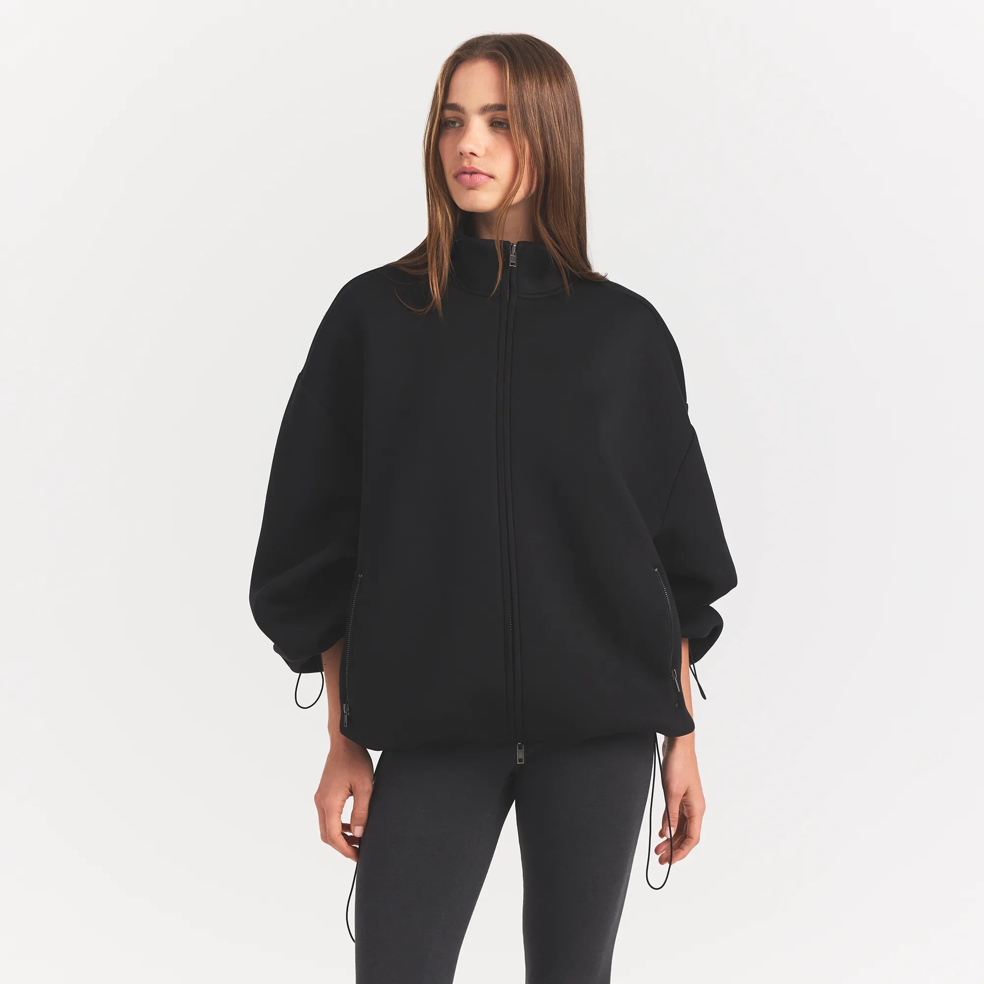 Neoprene Outerwear Oversized Mock Neck Jacket