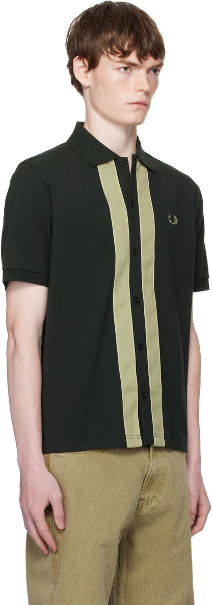 Green Chenille Tape Button Through Polo Shirt