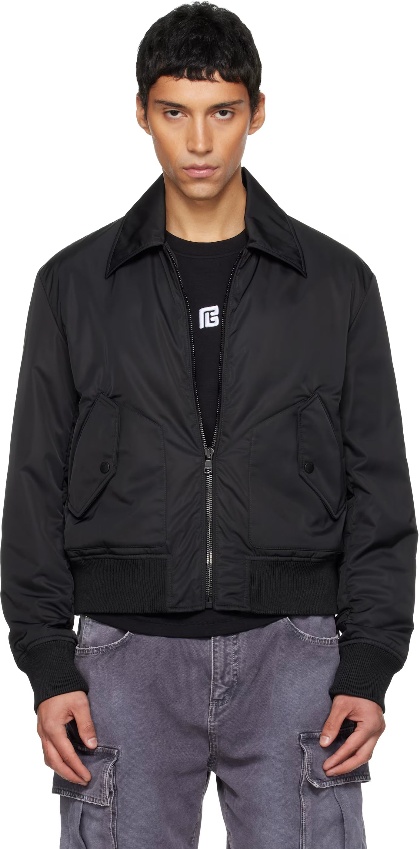 Black Big Stamp Bomber Jacket
