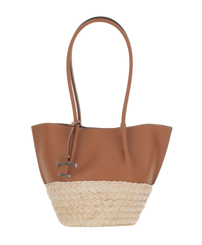 Leather Shoulder Bag with T Charm