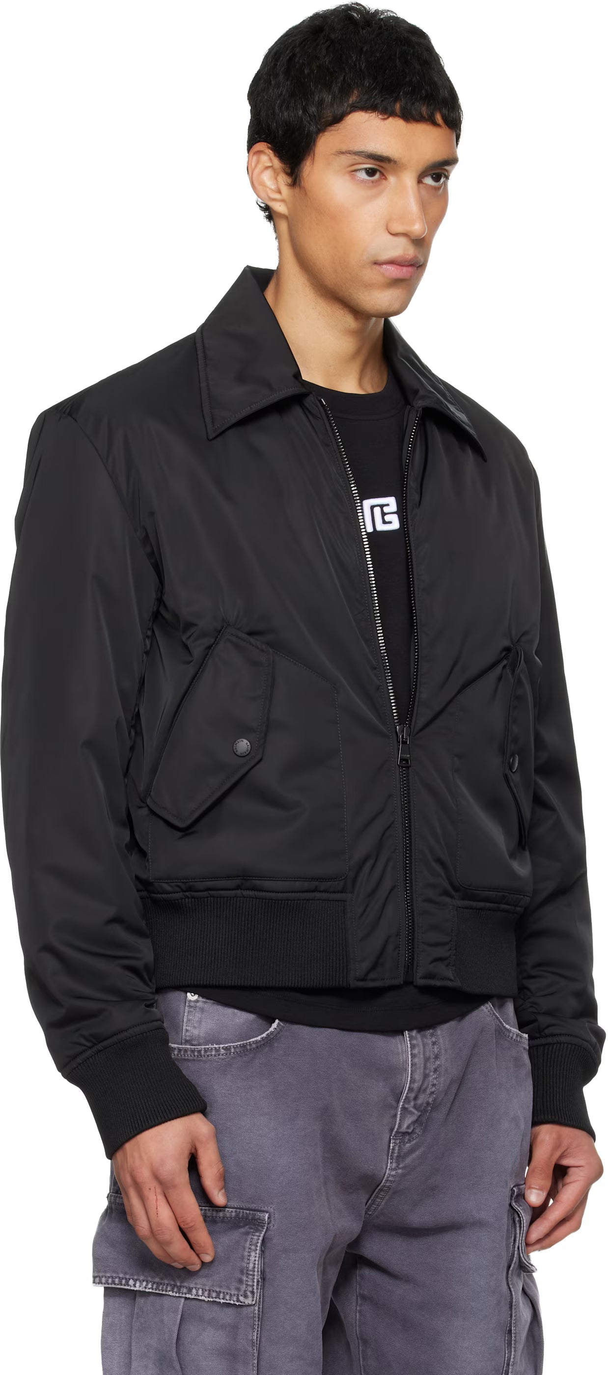 Black Big Stamp Bomber Jacket