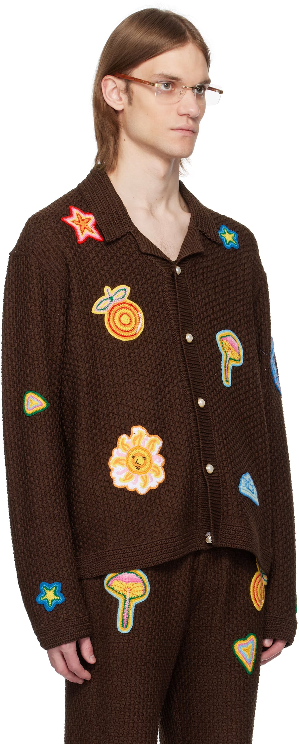 Brown Motif Crochet Shirt