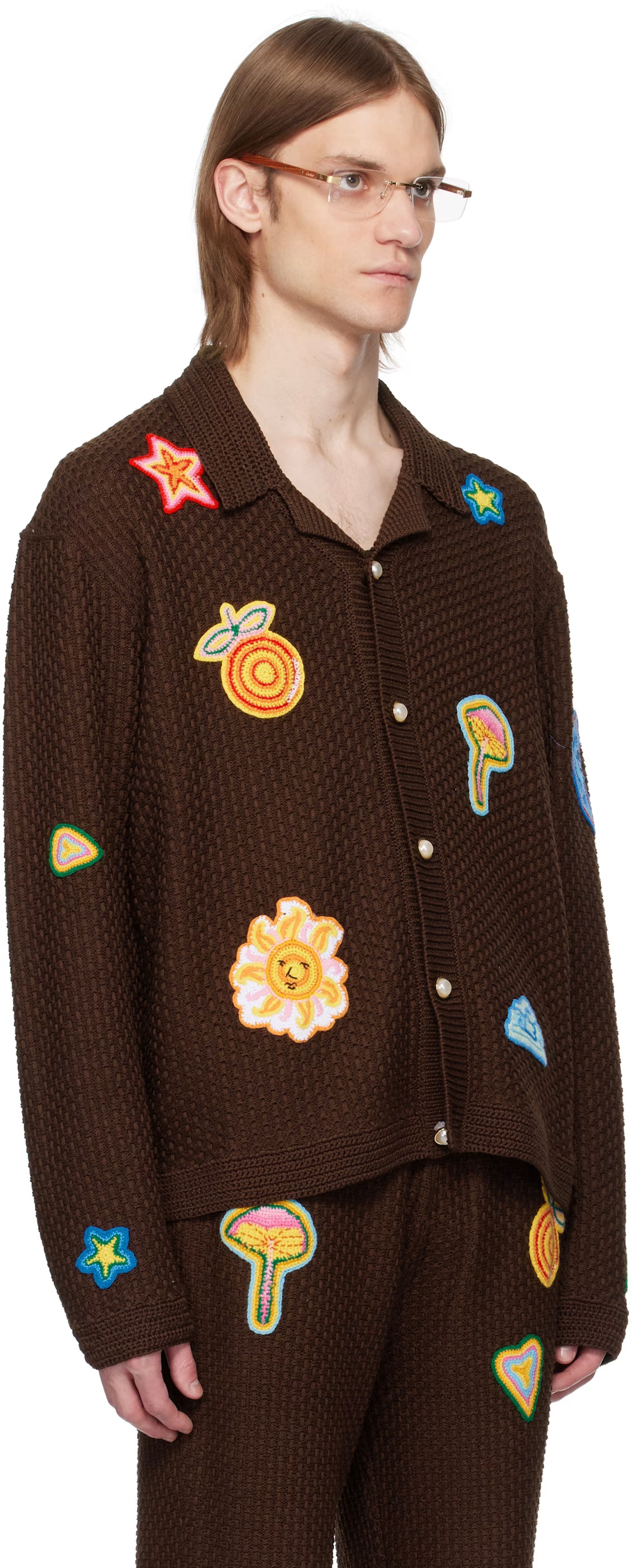 Brown Motif Crochet Shirt