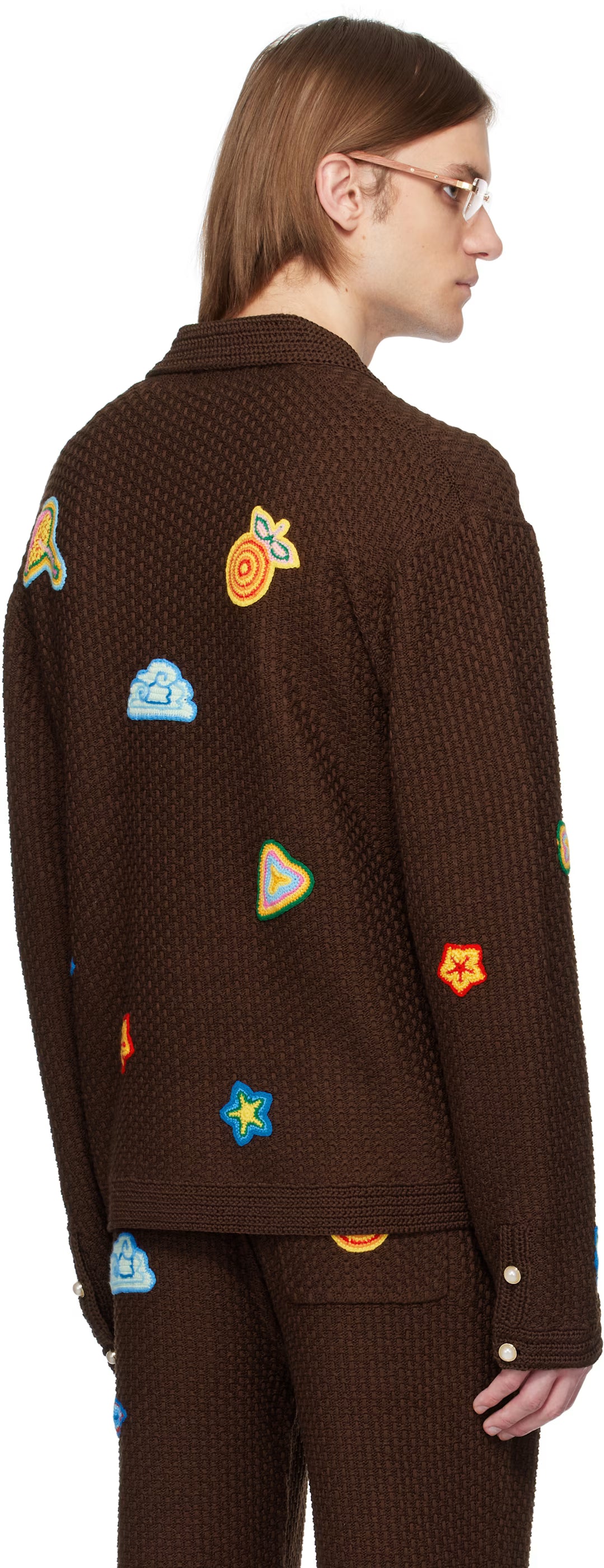 Brown Motif Crochet Shirt