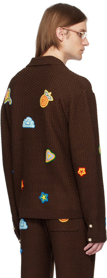 Brown Motif Crochet Shirt