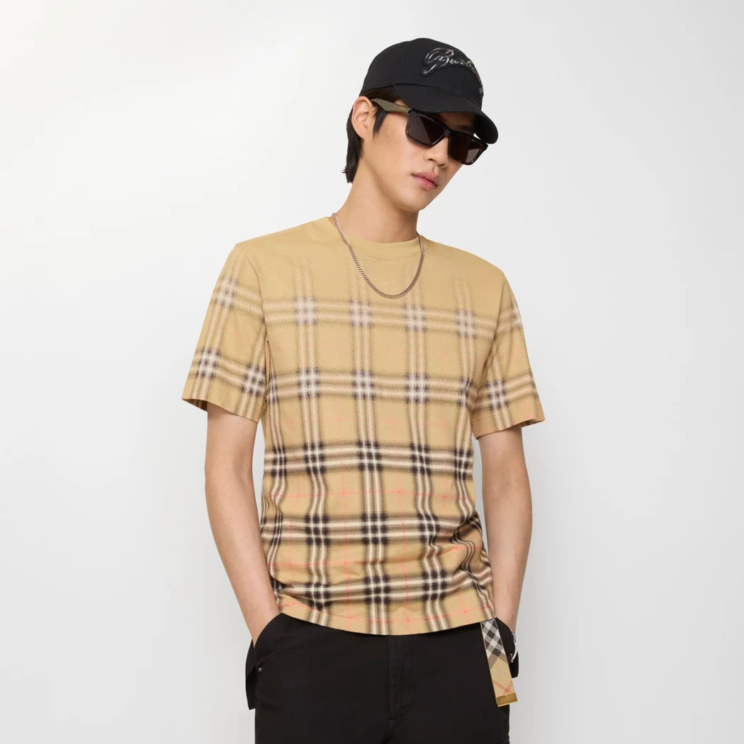 Gradient Check Cotton T-shirt