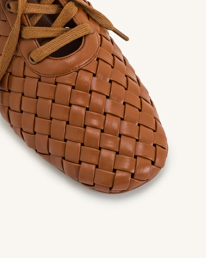 Kayla Weave Strap Flat Shoes - Brown
