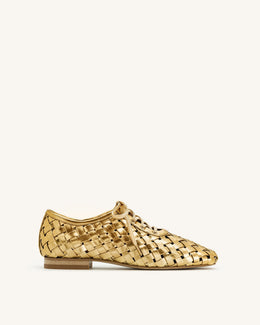 Kayla Weave Strap Flat Shoes - Gold