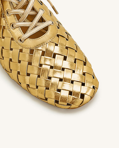 Kayla Weave Strap Flat Shoes - Gold