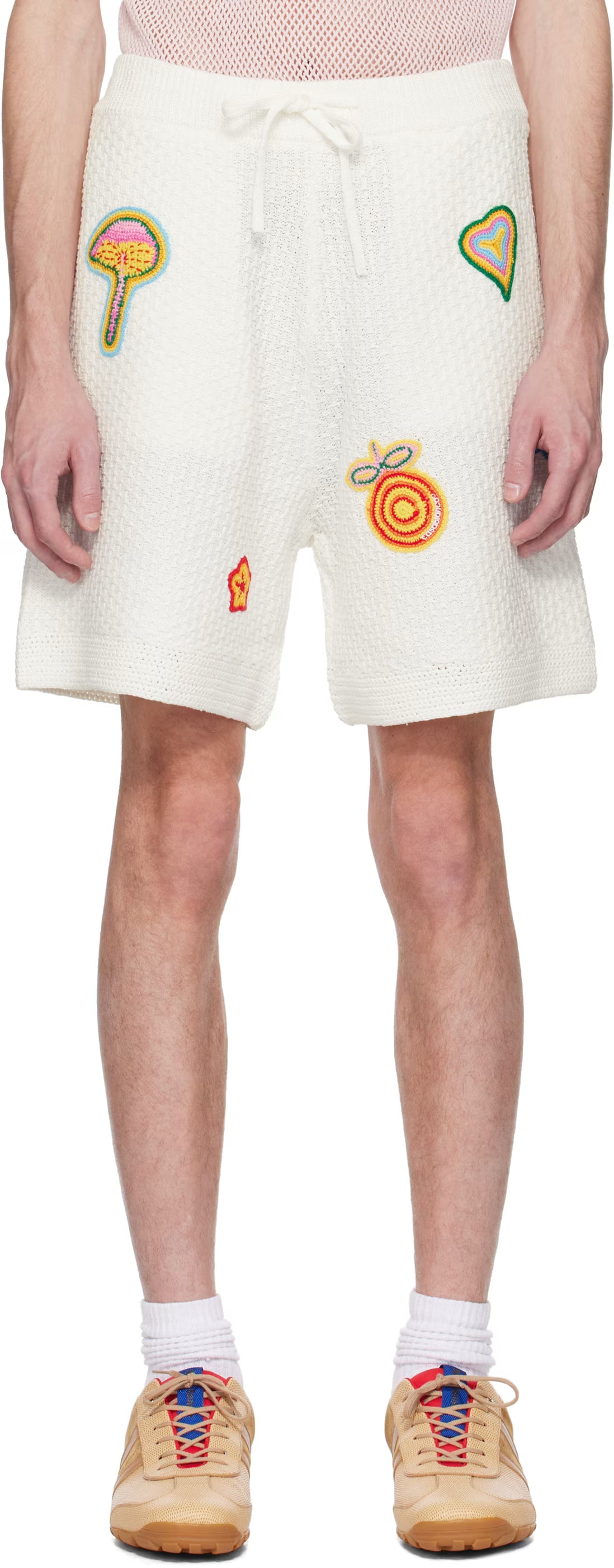 White Motif Crochet Shorts