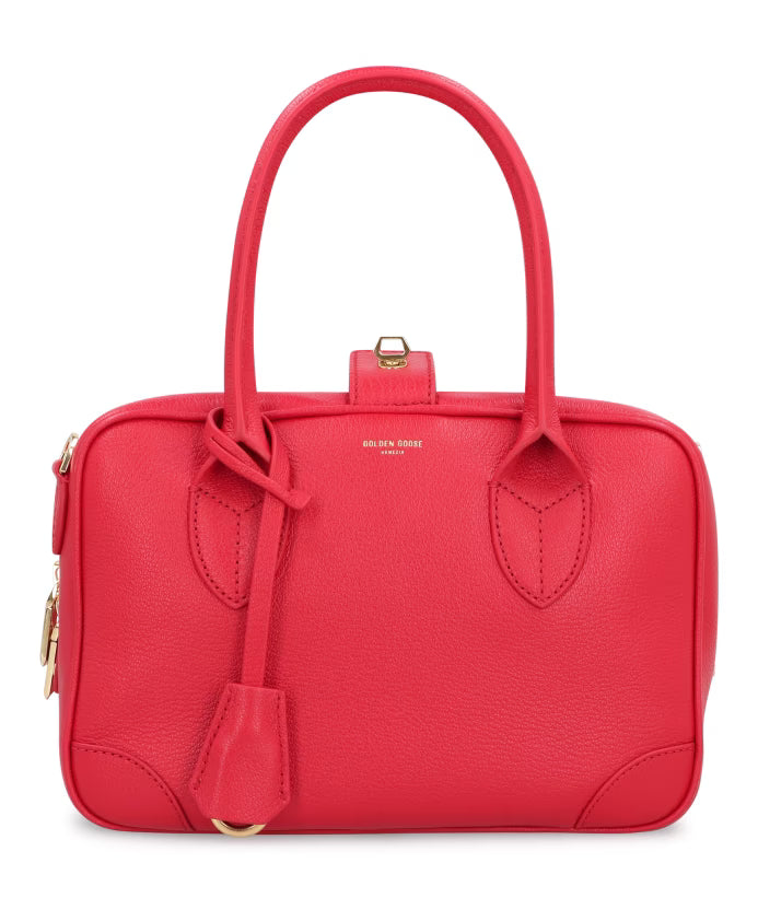 Embossed Leather Handbag with Keychain Charm