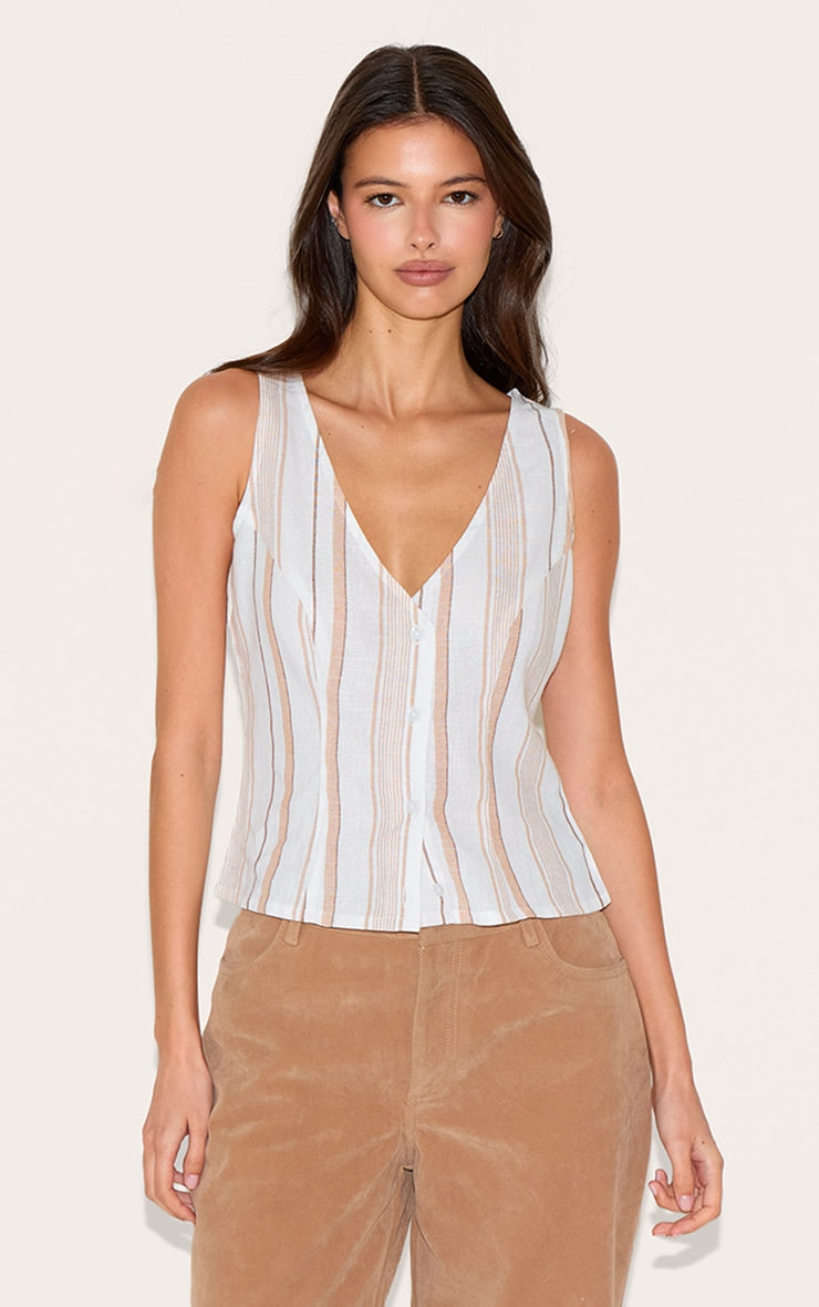 Beige Lightweight Woven Striped Waistcoat