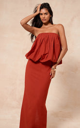 Rust Linen Look A Line Maxi Skirt